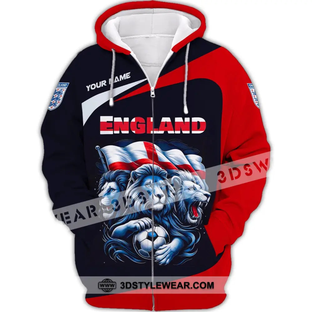 Unisex Shirt Custom Name England Football Polo Long Sleeve Soccer Lover Zipper Hoodie / S T-Shirt