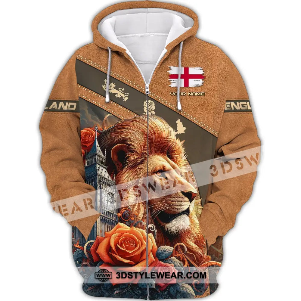 Unisex Shirt Custom Name England Love Polo Long Sleeve English Zipper Hoodie / S T-Shirt