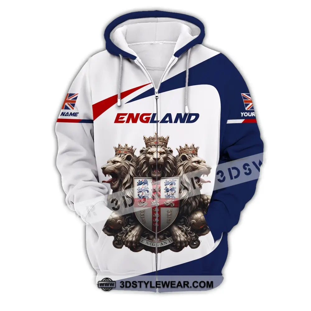 Unisex Shirt Custom Name England T-Shirt Pride Gift Zipper Hoodie / S