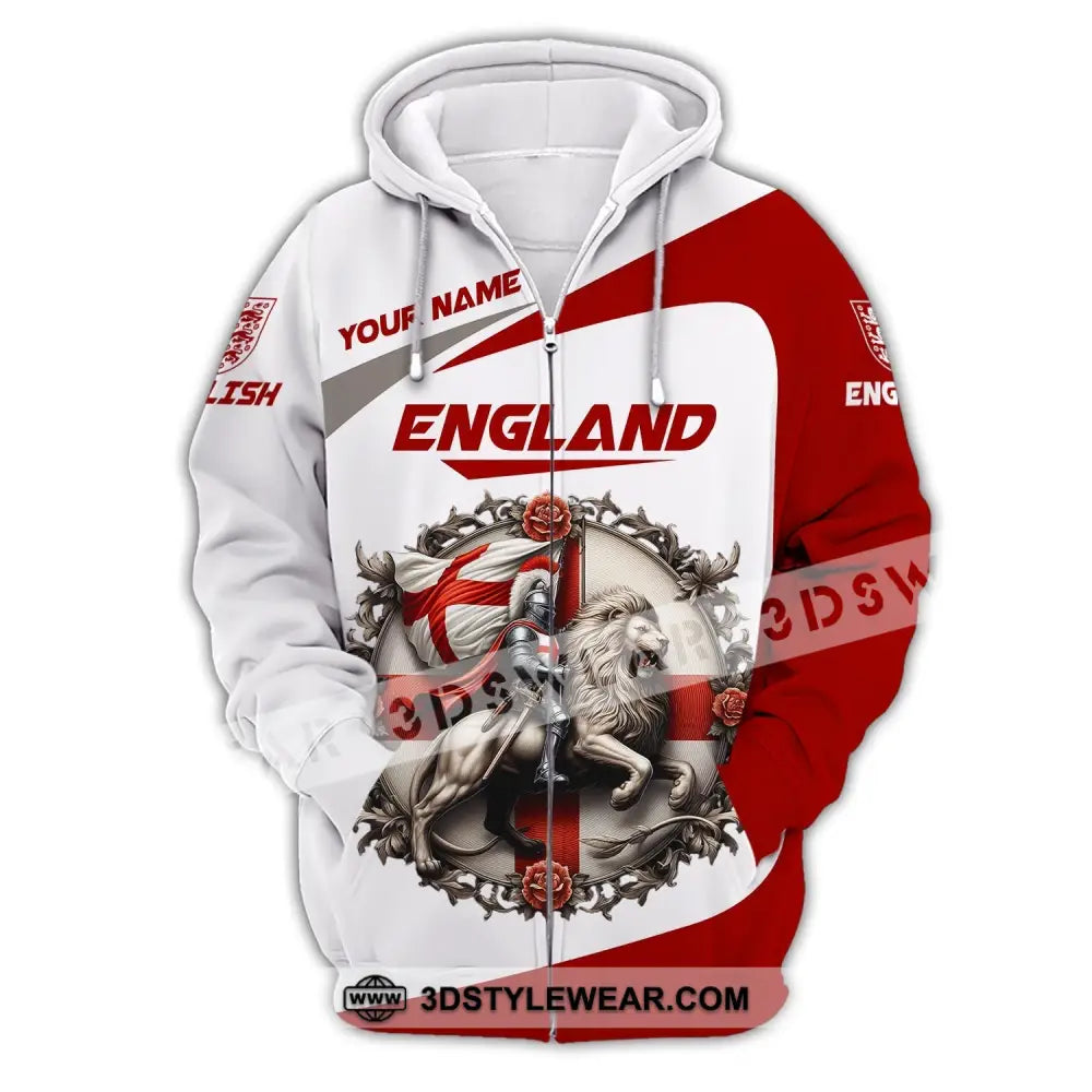 Unisex Shirt Custom Name England T-Shirt Pride Gift Zipper Hoodie / S