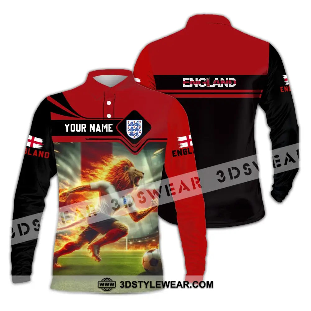 Unisex Shirt - Custom Name England Team Red And Black Long Sleeve Polo / S T-Shirt