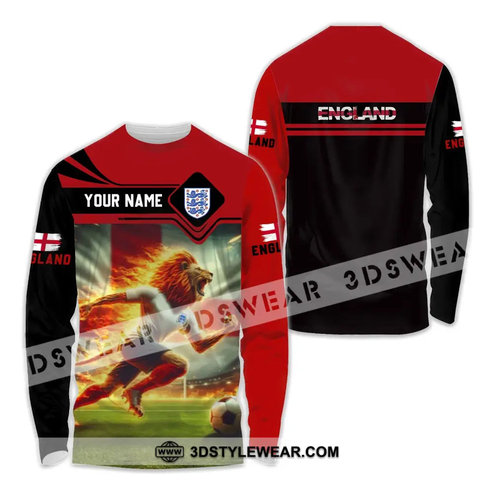 Unisex Shirt - Custom Name England Team Red And Black Long Sleeve / S T-Shirt