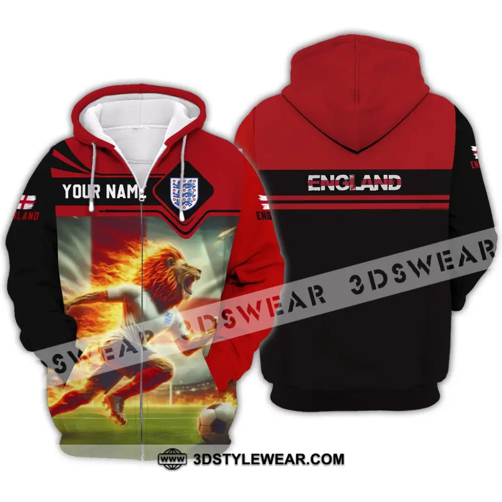 Unisex Shirt - Custom Name England Team Red And Black Zipper Hoodie / S T-Shirt