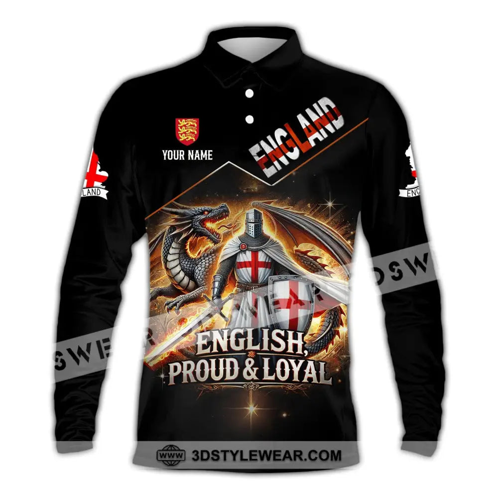 Unisex Shirt - Custom Name English Proud & Loyal Long Sleeve Polo / S T-Shirt