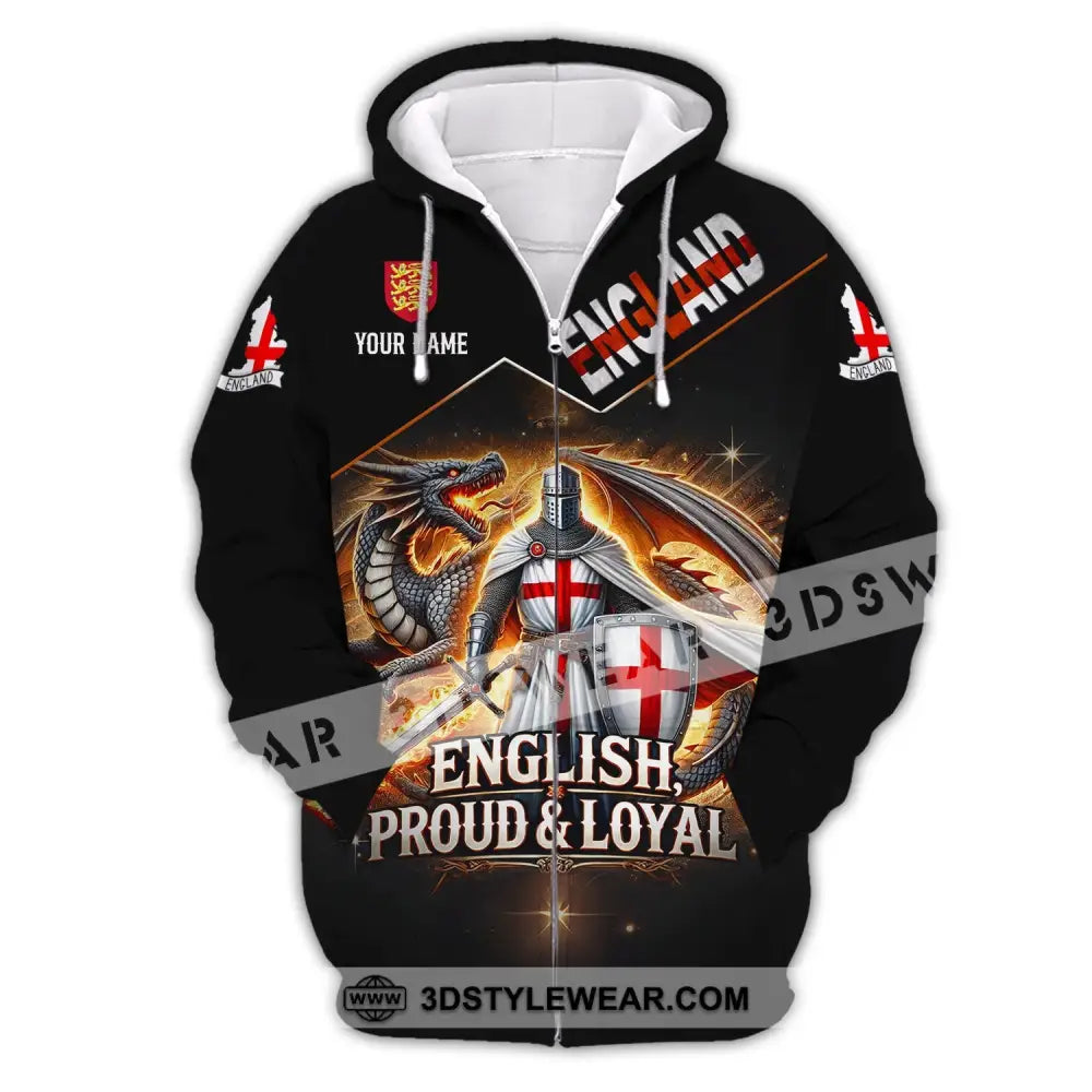 Unisex Shirt - Custom Name English Proud & Loyal Zipper Hoodie / S T-Shirt