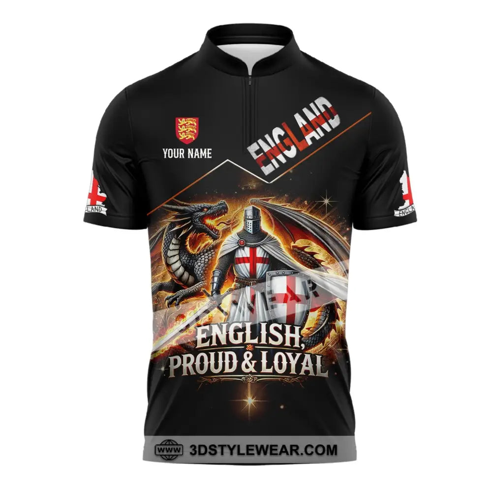 Unisex Shirt - Custom Name English Proud & Loyal Zipper Polo / S T-Shirt