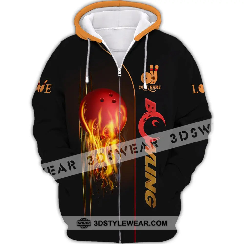 Unisex Shirt - Custom Name Fire Bowling Zipper Hoodie / S T-Shirt