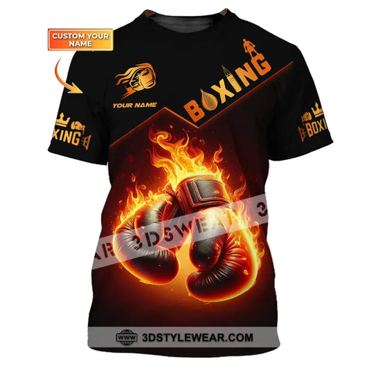 Unisex Shirt - Custom Name Fire Boxing Gloves T-Shirt