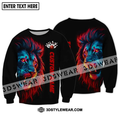 Unisex Shirt - Custom Name Fire Lion Bowling Long Sleeve / S T-Shirt