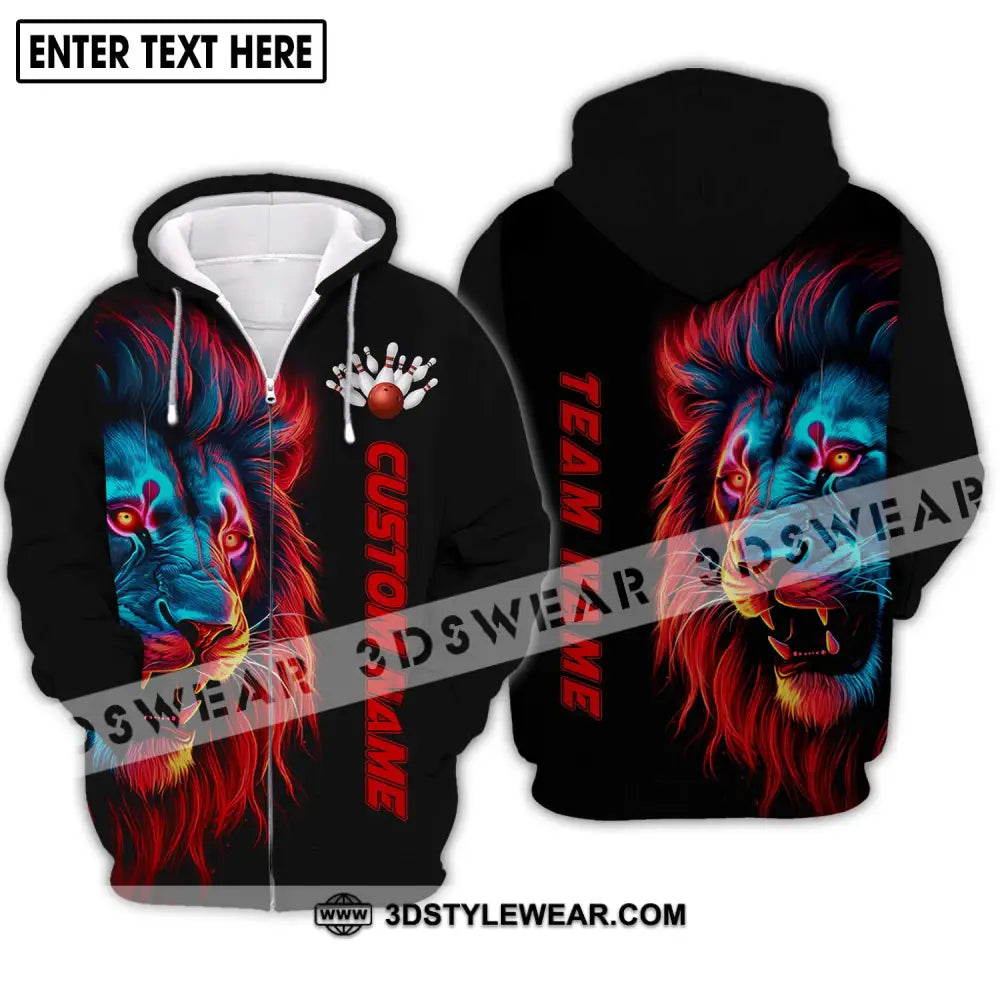 Unisex Shirt - Custom Name Fire Lion Bowling Zipper Hoodie / S T-Shirt