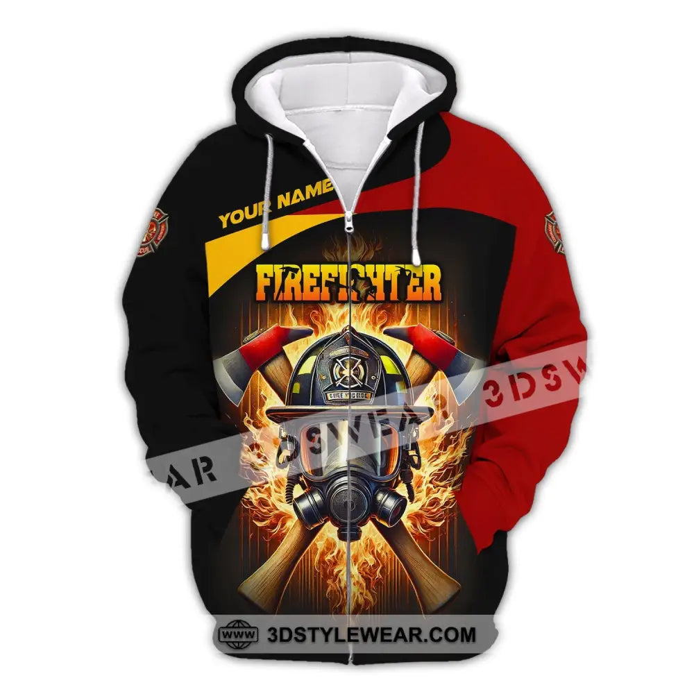 Unisex Shirt Custom Name Firefighter Hoodie Long Sleeve Zipper / S T-Shirt