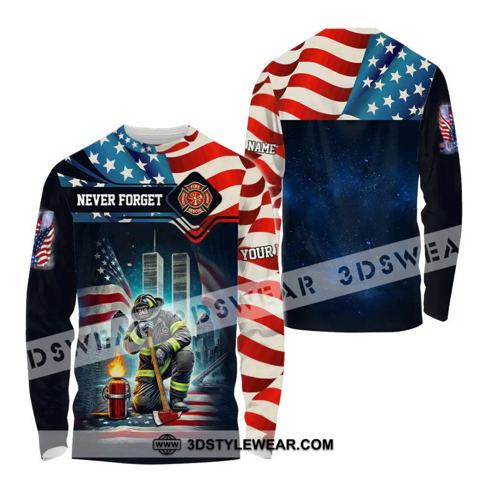 Unisex Shirt Custom Name Firefighter Memorial Fallen Firefighters 911 Long Sleeve / S T-Shirt