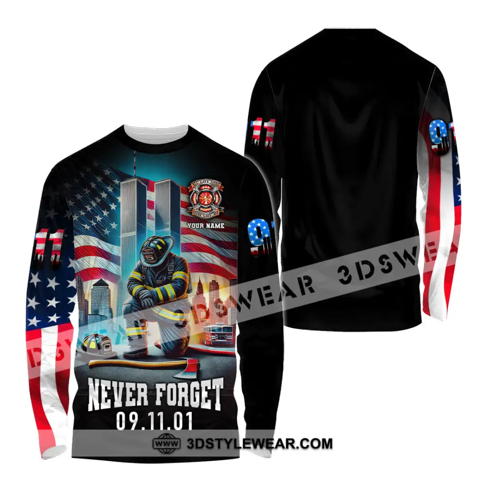 Unisex Shirt Custom Name Firefighter Memorial Fallen Firefighters 911 Long Sleeve / S T-Shirt