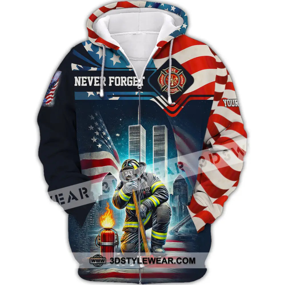 Unisex Shirt Custom Name Firefighter Memorial Fallen Firefighters 911 Zipper Hoodie / S T-Shirt