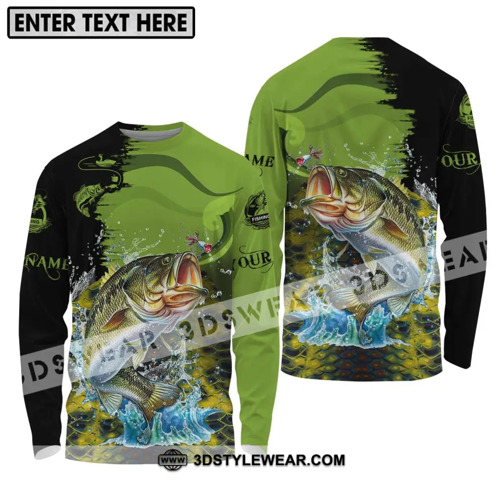 Unisex Shirt - Custom Name Fish On Green And Black Long Sleeve / S T-Shirt