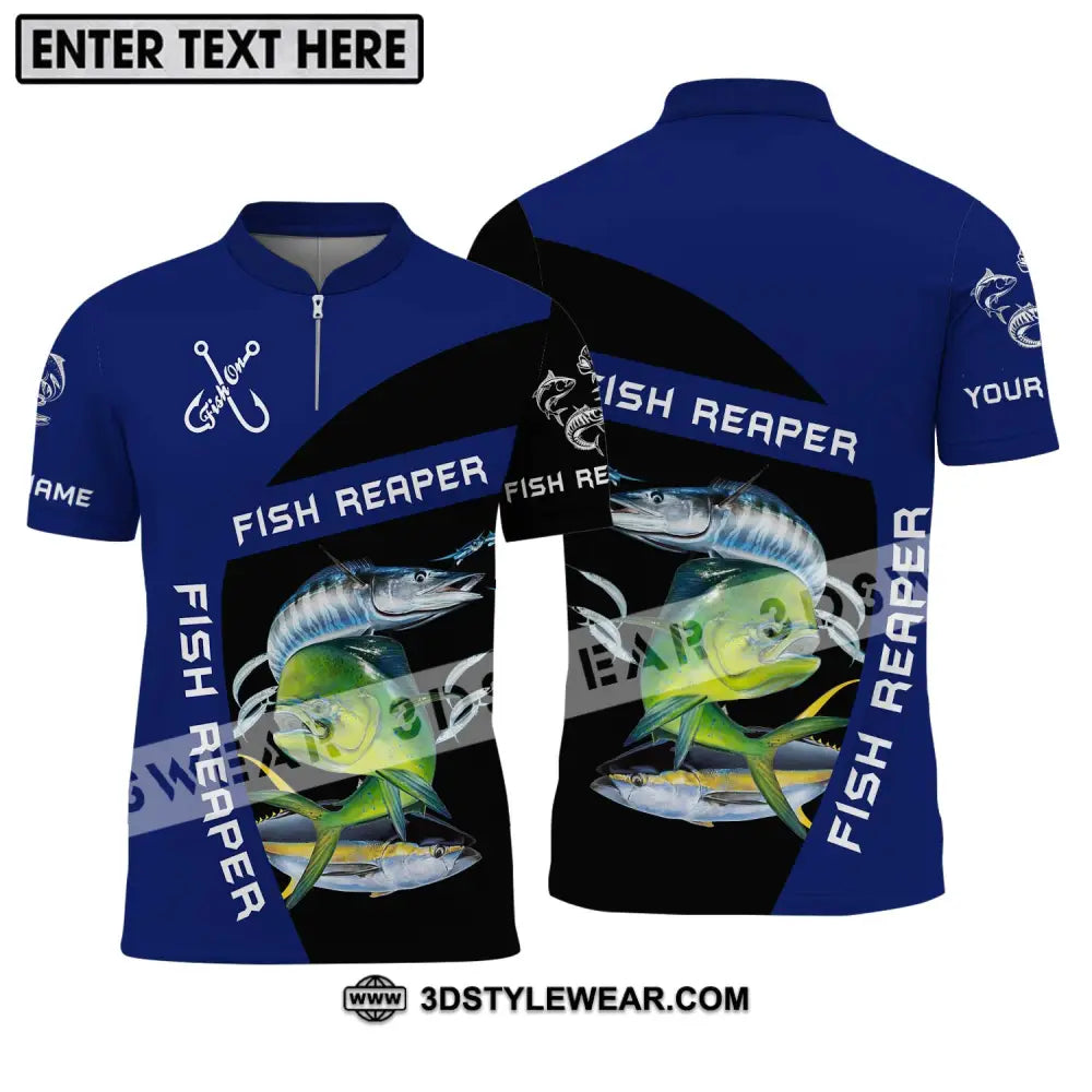 Unisex Shirt - Custom Name Fish Reaper Zipper Polo / S T-Shirt