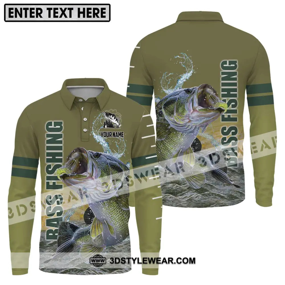 Unisex Shirt - Custom Name Fisher Bass Fishing Long Sleeve Polo / S T-Shirt