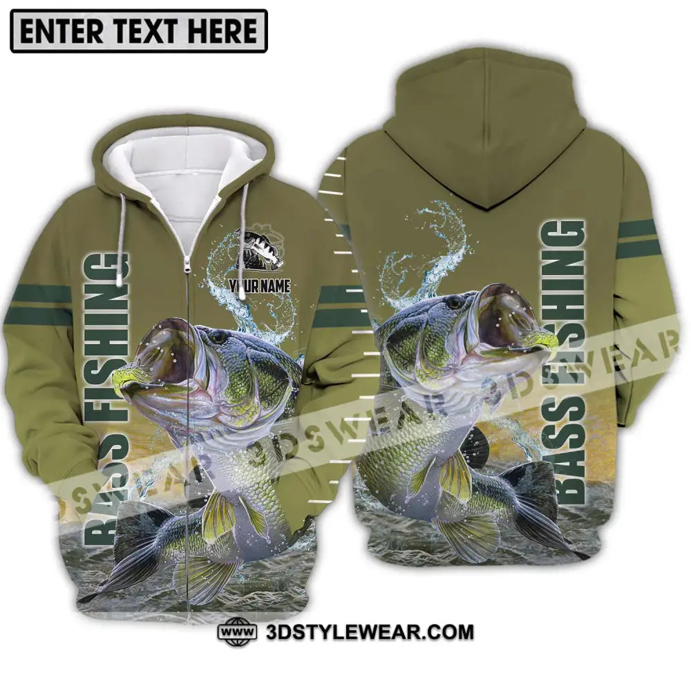 Unisex Shirt - Custom Name Fisher Bass Fishing Zipper Hoodie / S T-Shirt