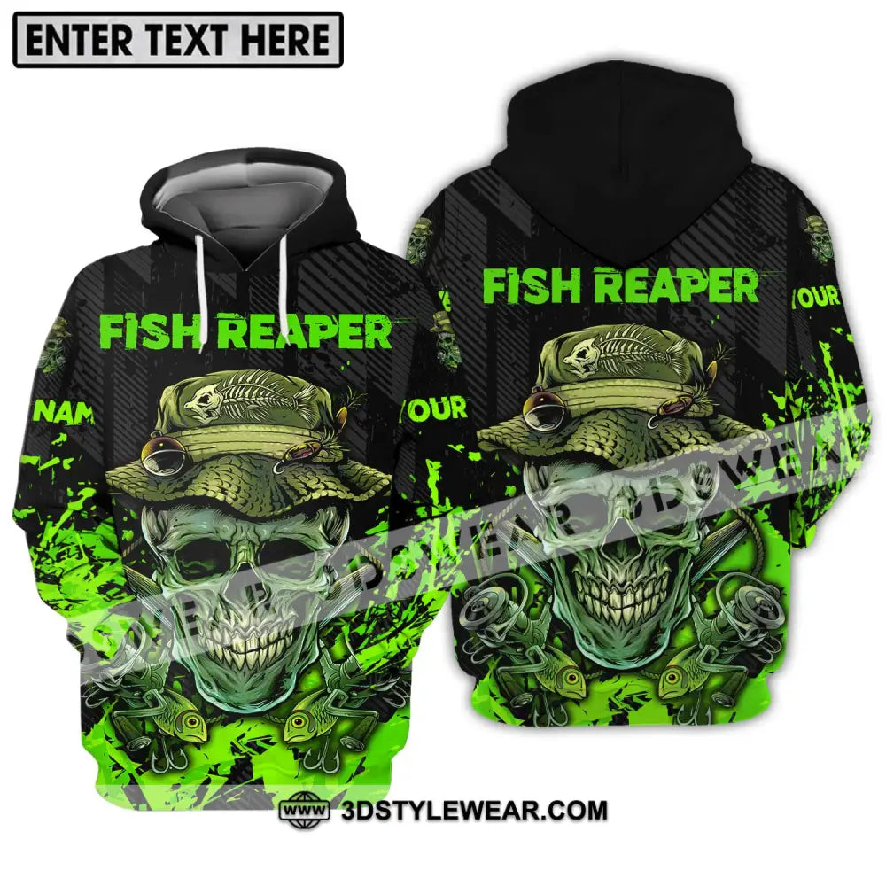 Unisex Shirt - Custom Name Fisher Fish Reaper Green Skull Hoodie / S T-Shirt