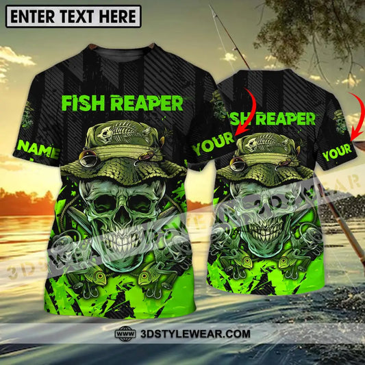 Unisex Shirt - Custom Name Fisher Fish Reaper Green Skull T-Shirt