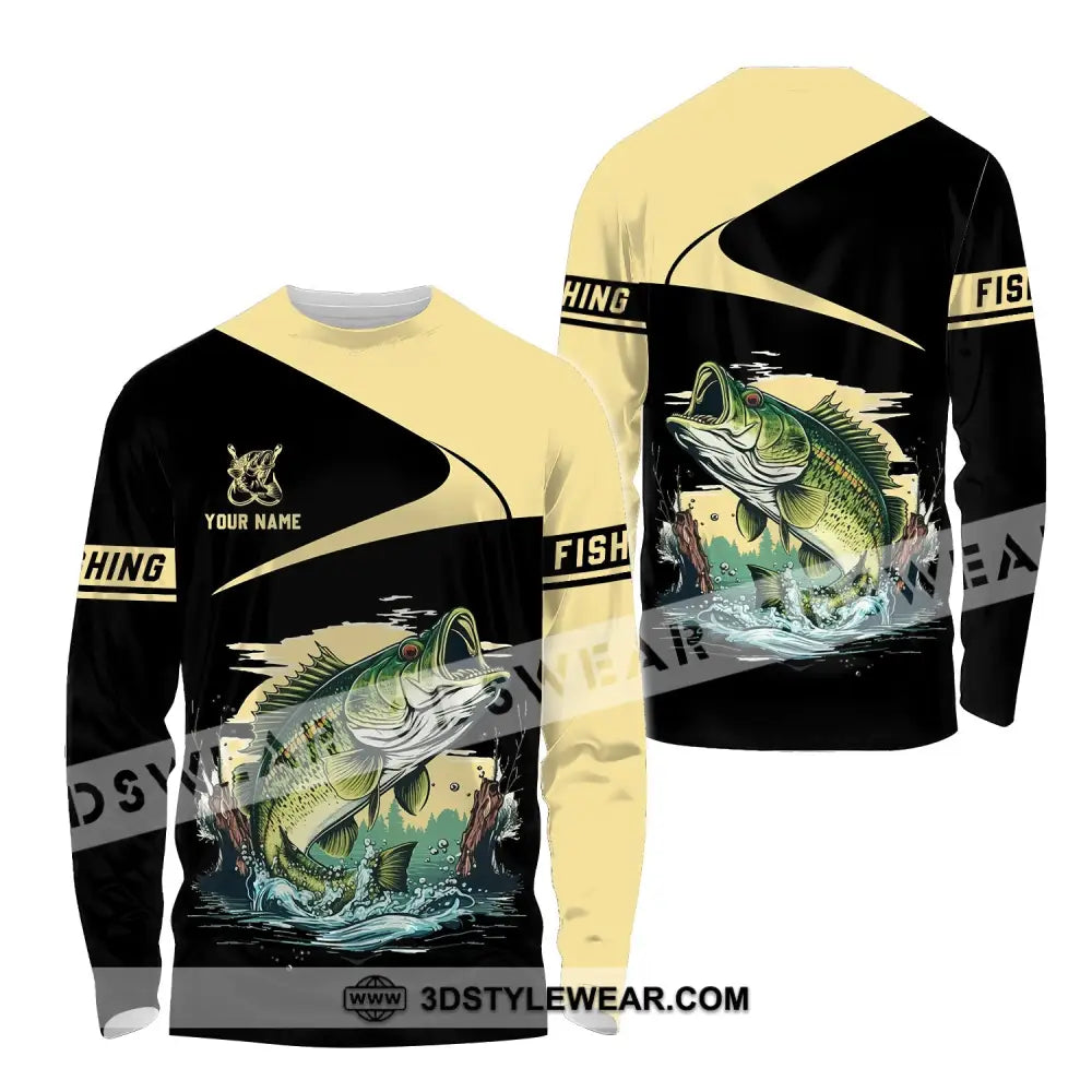 Unisex Shirt - Custom Name Fishing Black Gold Long Sleeve / S T-Shirt