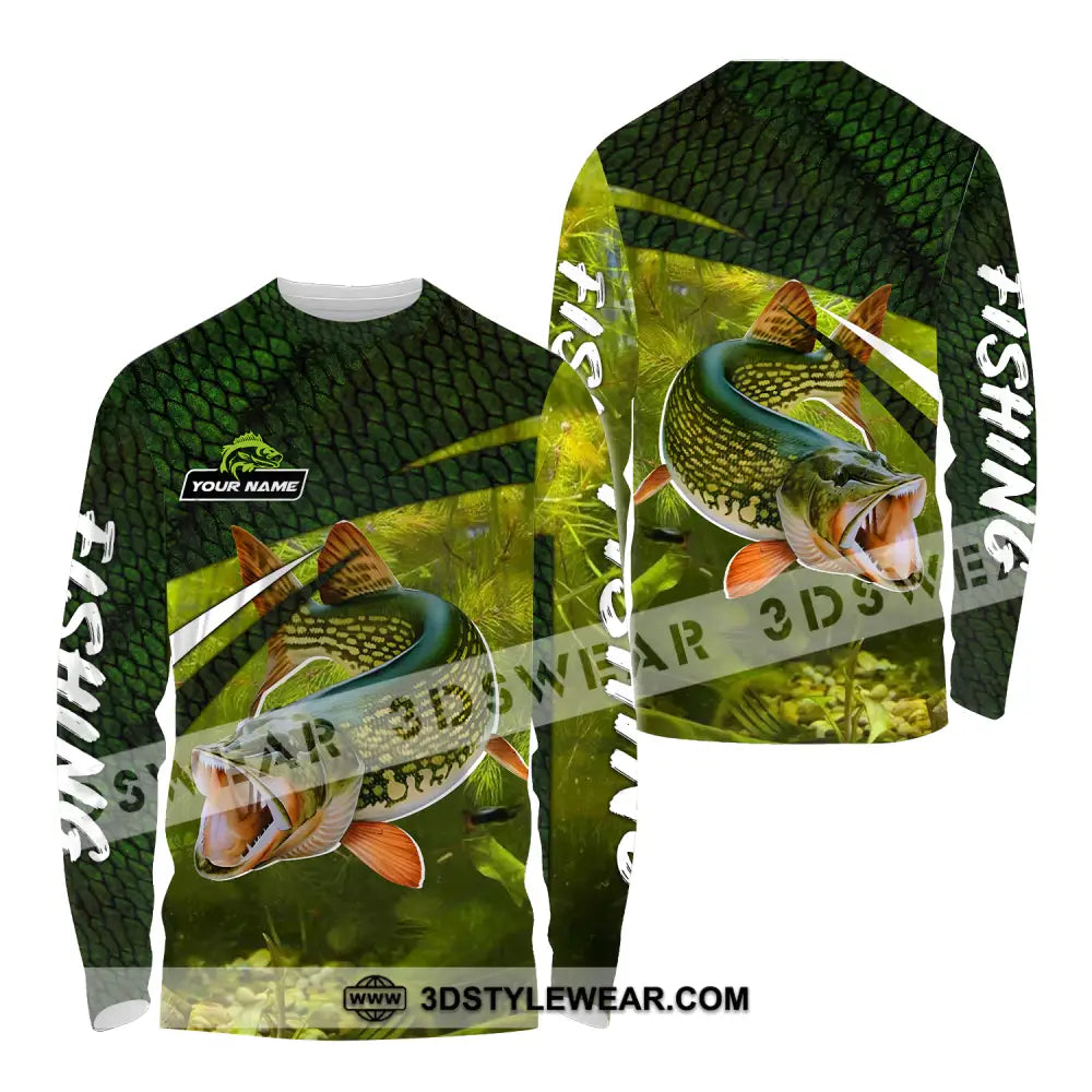 Unisex Shirt - Custom Name Fishing Green Long Sleeve / S T-Shirt