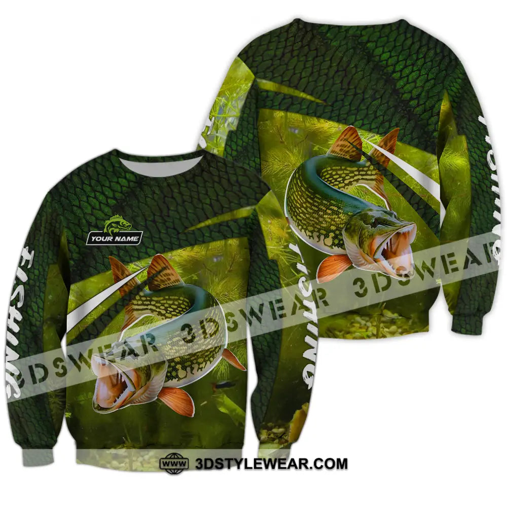 Unisex Shirt - Custom Name Fishing Green Long Sleeve / S T-Shirt