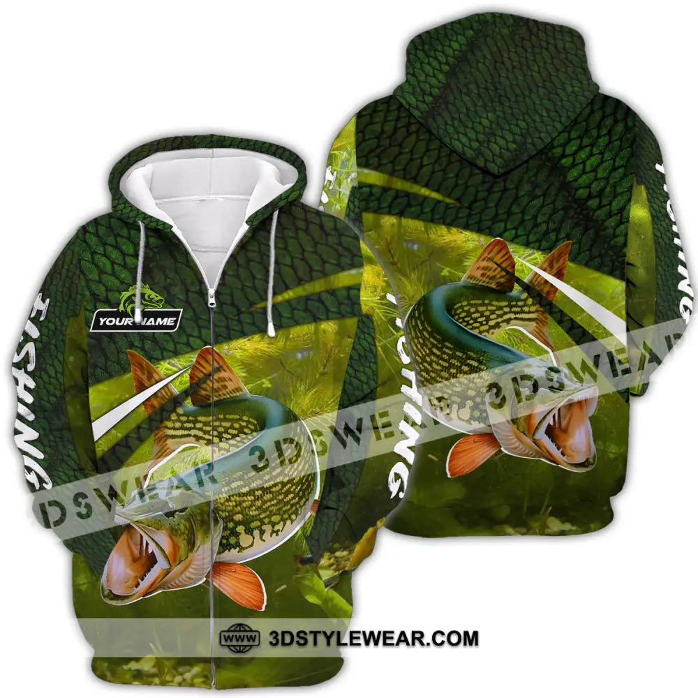 Unisex Shirt - Custom Name Fishing Green Zipper Hoodie / S T-Shirt