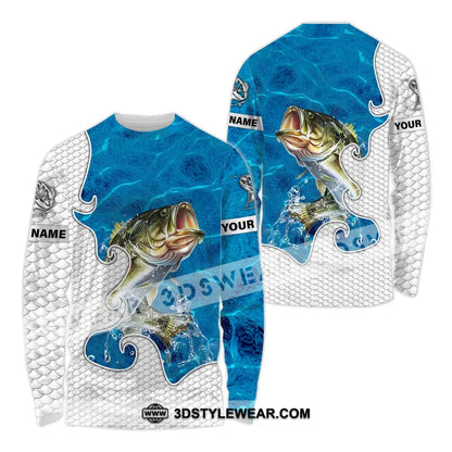 Unisex Shirt - Custom Name Fishing Lover Blue Water Long Sleeve / S T-Shirt