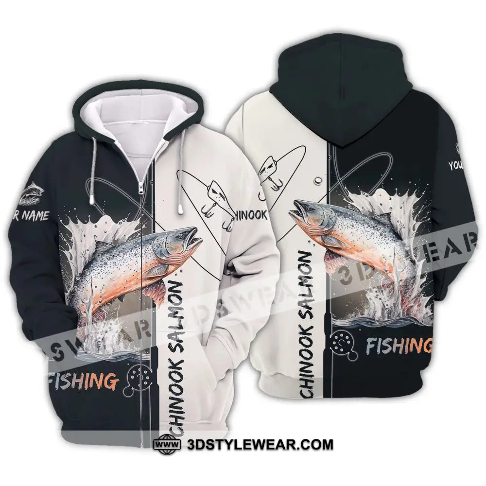 Unisex Shirt - Custom Name Fishing Lover Chinook Salmon Zipper Hoodie / S T-Shirt