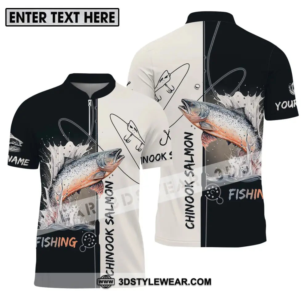 Unisex Shirt - Custom Name Fishing Lover Chinook Salmon Zipper Polo / S T-Shirt