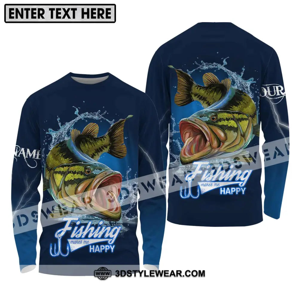 Unisex Shirt - Custom Name Fishing Make Me Happy Long Sleeve / S T-Shirt