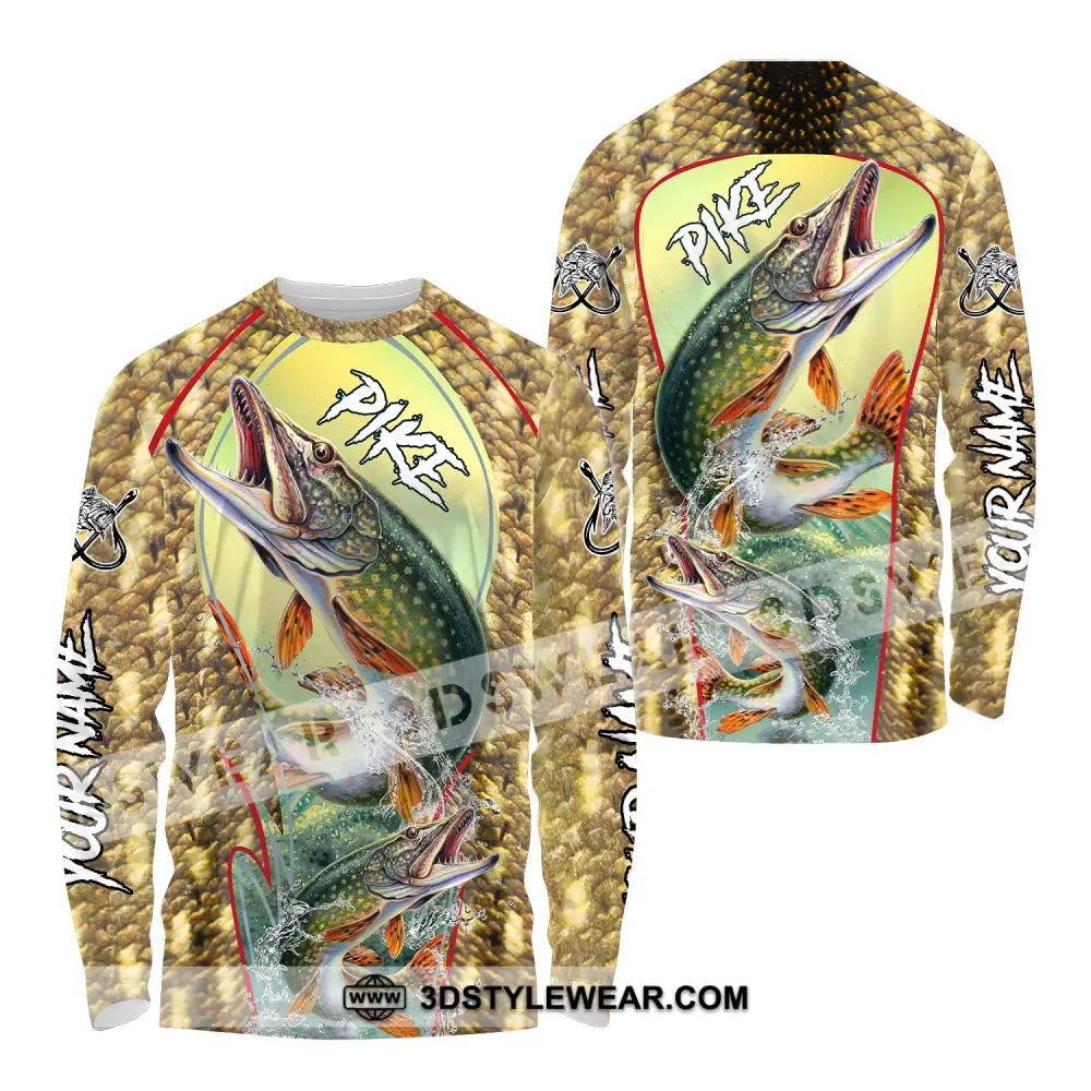 Unisex Shirt - Custom Name Fishing Pike Fish Long Sleeve / S T-Shirt