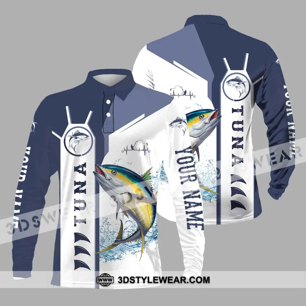 Unisex Shirt - Custom Name Fishing Tuna Long Sleeve Polo / S T-Shirt