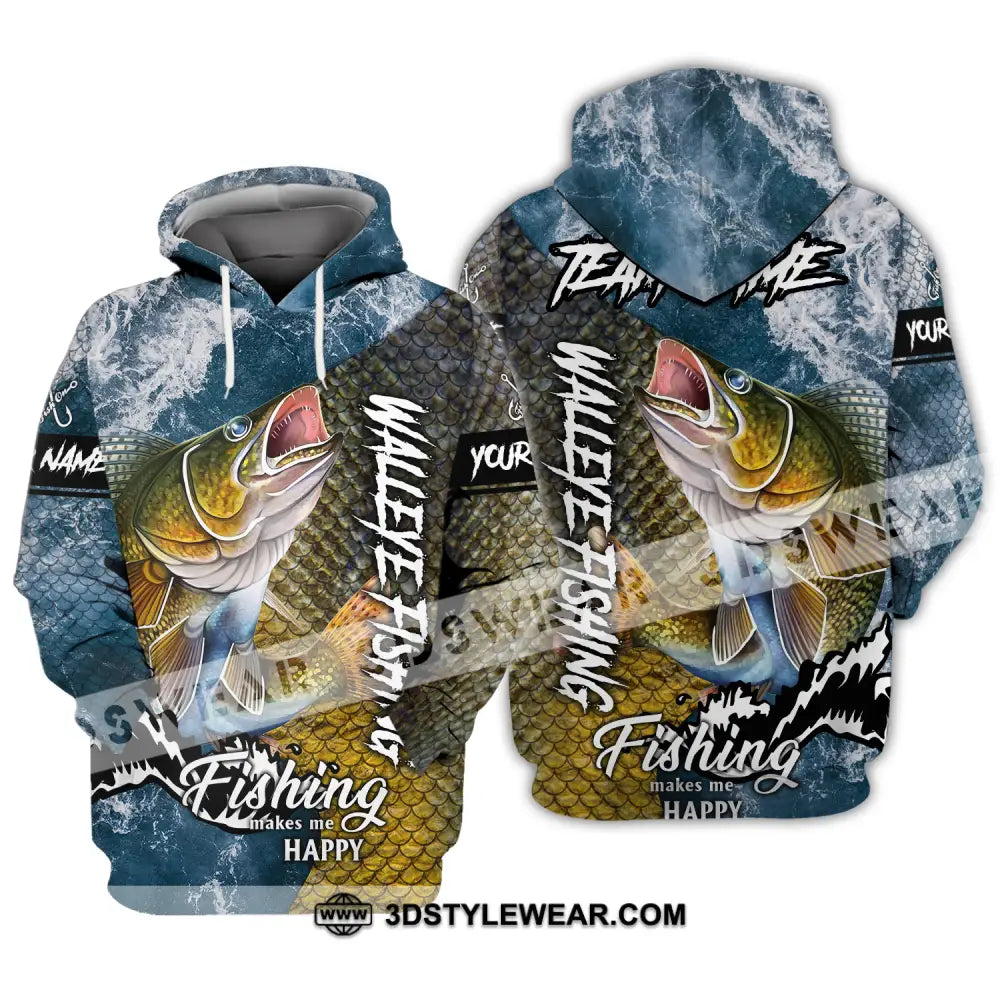 Unisex Shirt - Custom Name Fishing Walleye Fish Hoodie / S T-Shirt