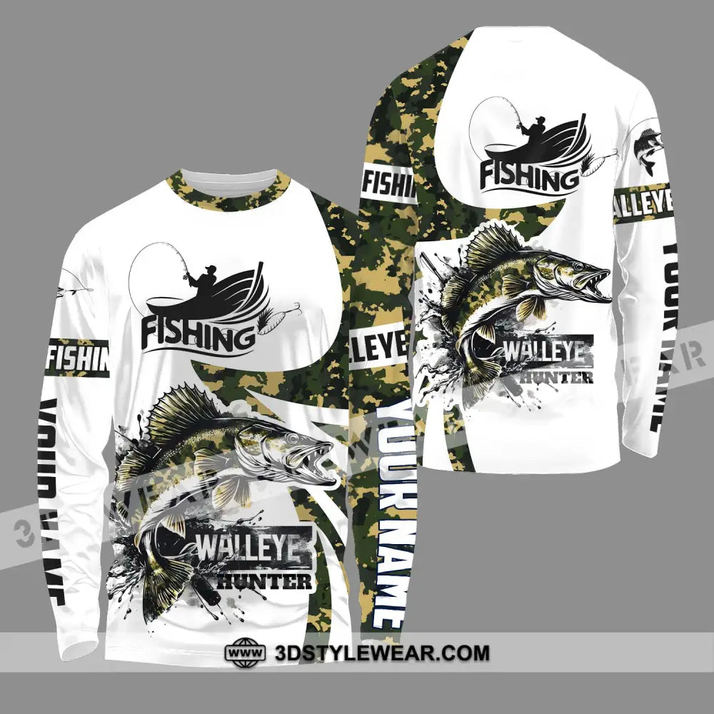 Unisex Shirt - Custom Name Fishing Walleye Fish Hunter Long Sleeve / S T-Shirt