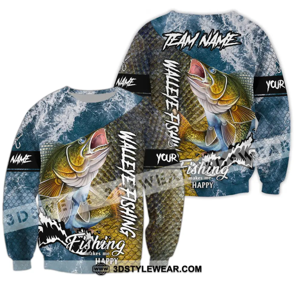 Unisex Shirt - Custom Name Fishing Walleye Fish Long Sleeve / S T-Shirt