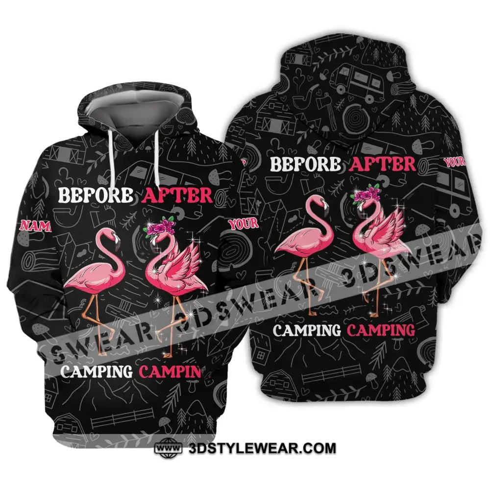 Unisex Shirt - Custom Name Flamingo Before And After Camping Hoodie / S T-Shirt