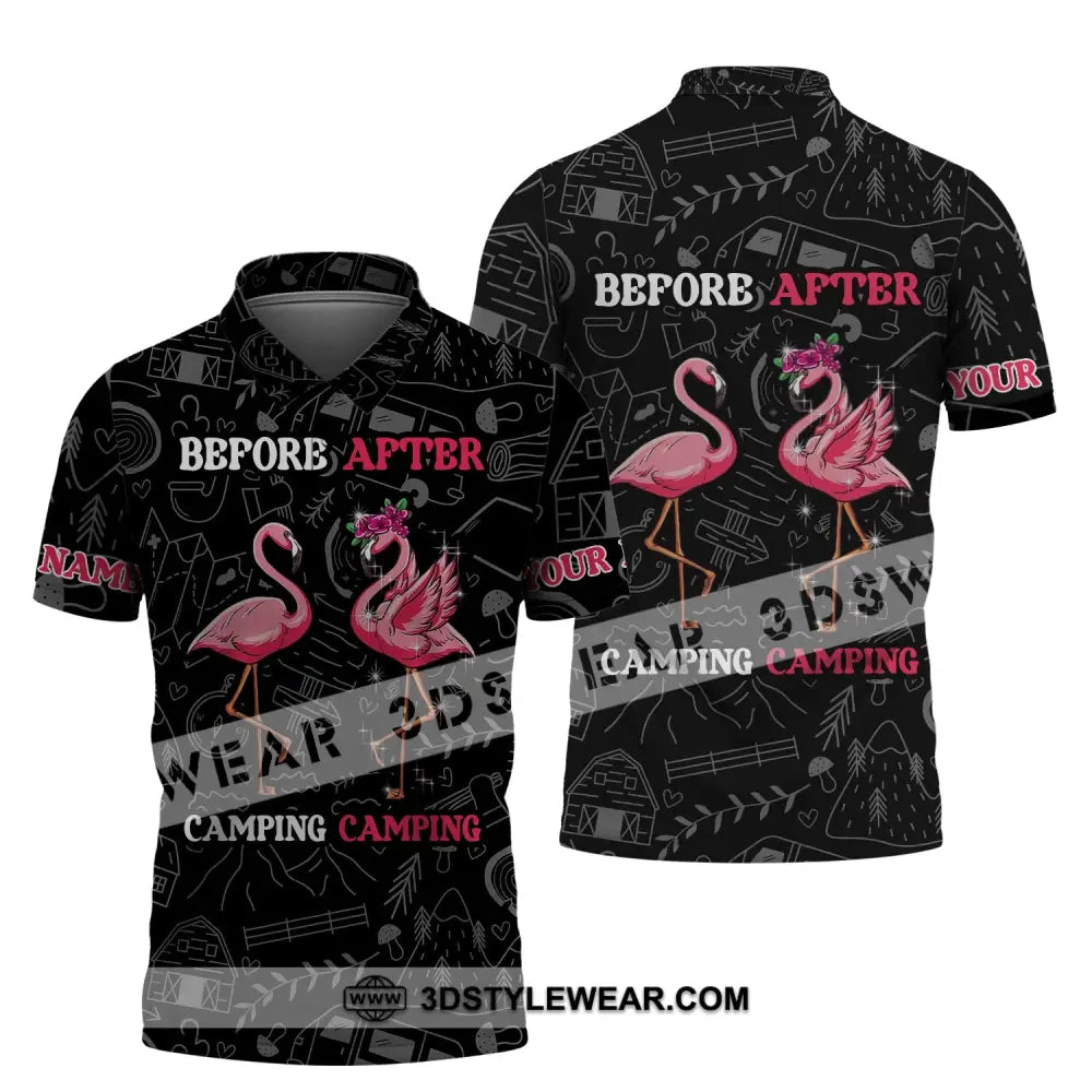 Unisex Shirt - Custom Name Flamingo Before And After Camping Polo / S T-Shirt