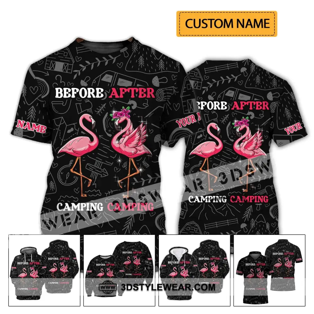 Unisex Shirt - Custom Name Flamingo Before And After Camping T-Shirt