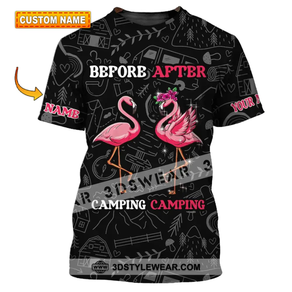 Unisex Shirt - Custom Name Flamingo Before And After Camping T-Shirt