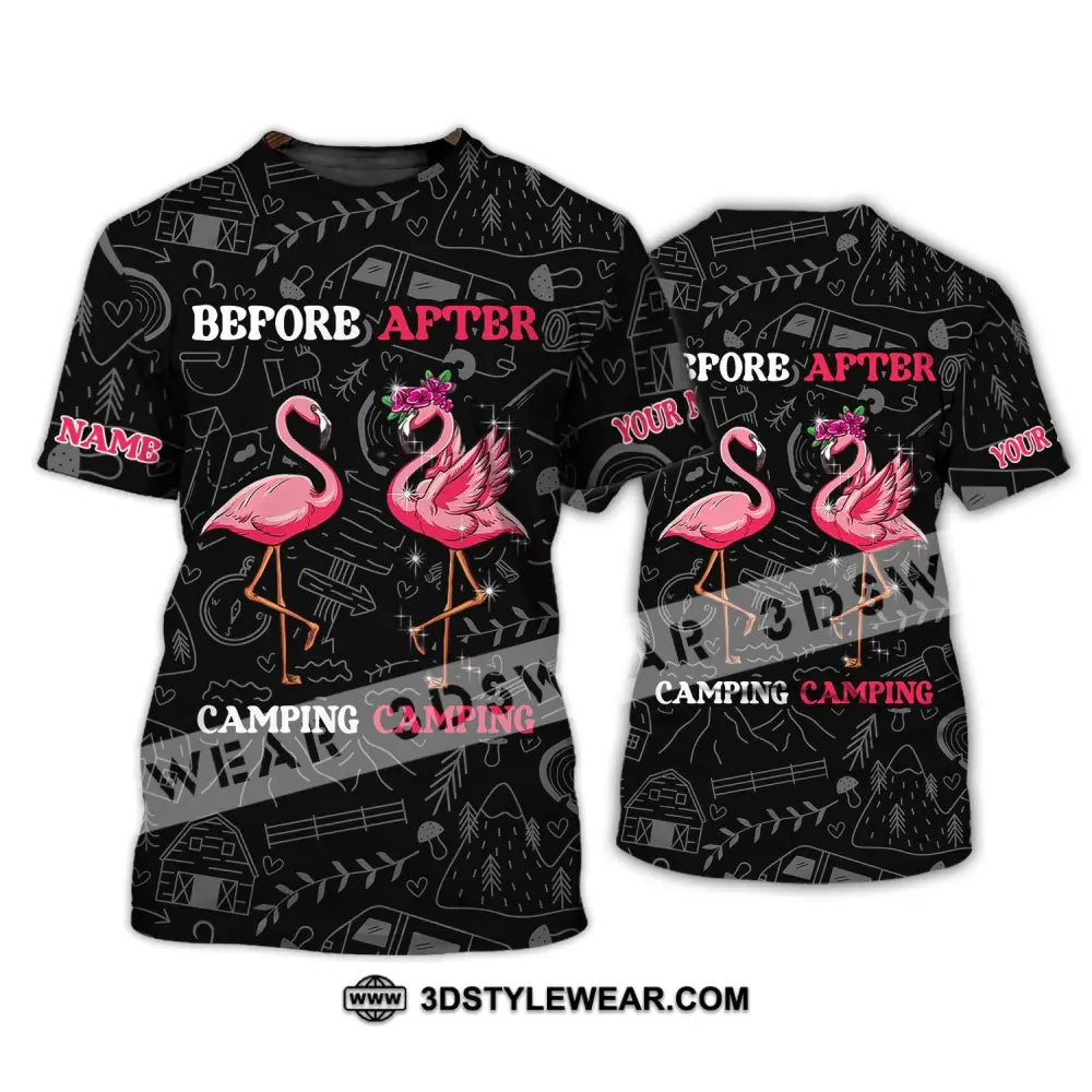 Unisex Shirt - Custom Name Flamingo Before And After Camping T-Shirt / S T-Shirt