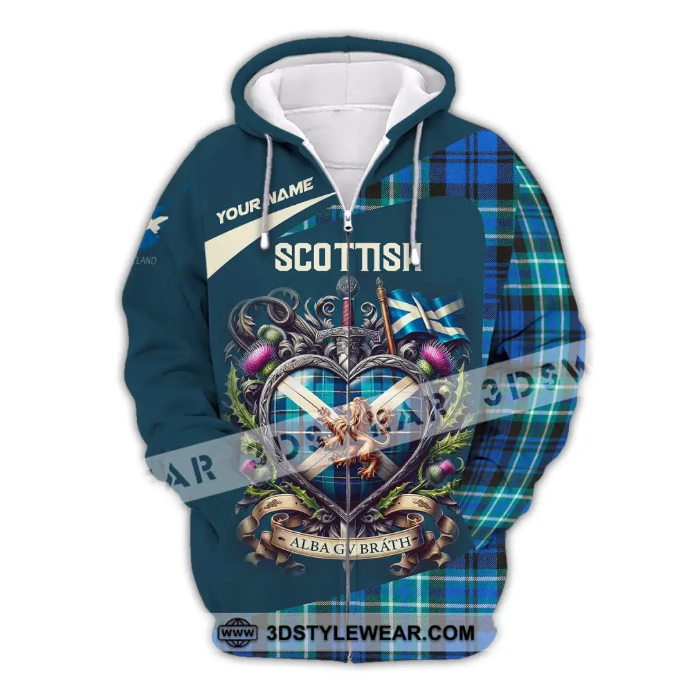 Unisex Shirt Custom Name For Scottish Scotland Hoodie Polo Long Sleeve Zipper / S T-Shirt