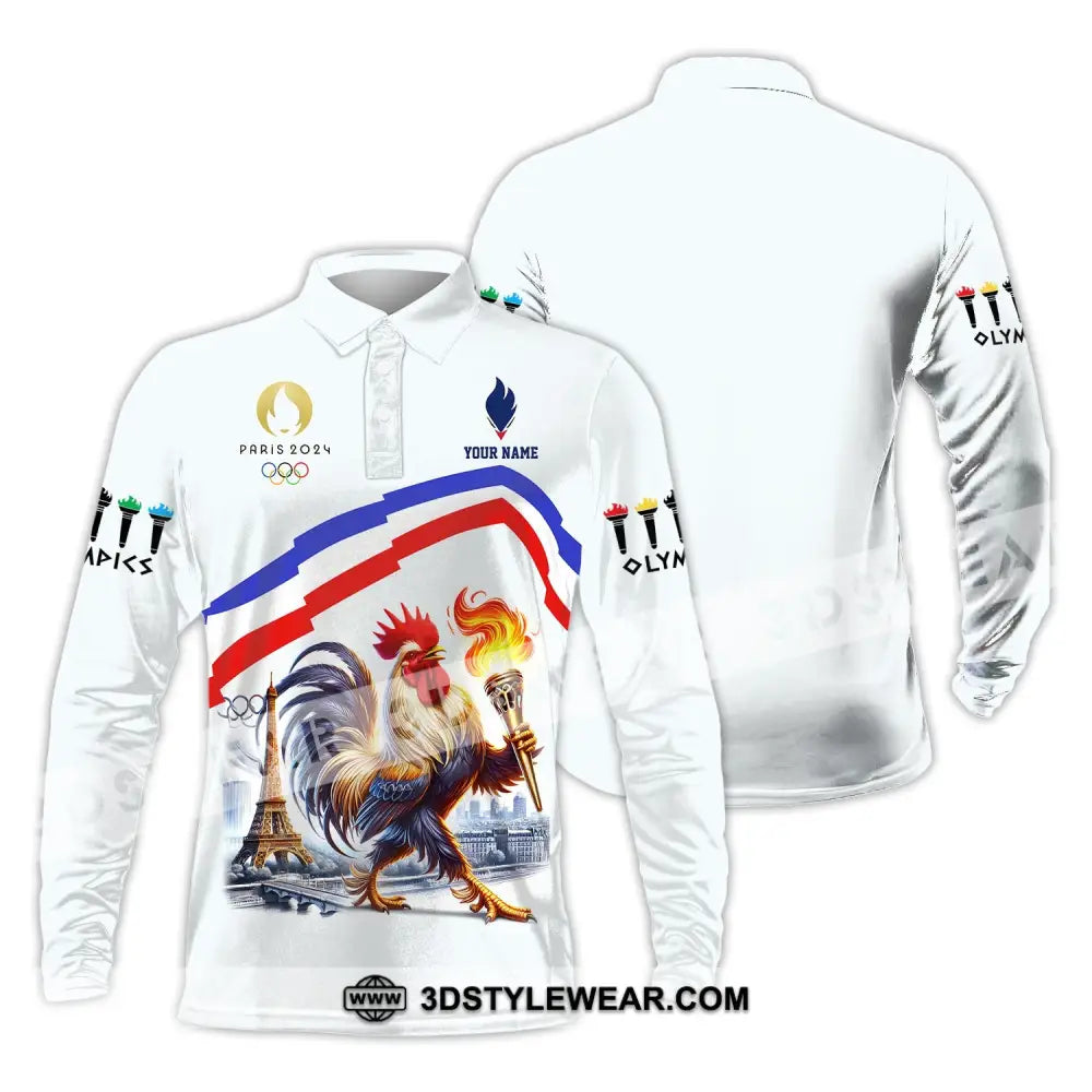 Unisex Shirt Custom Name France Olympic 2024 Long Sleeve Polo / S T-Shirt