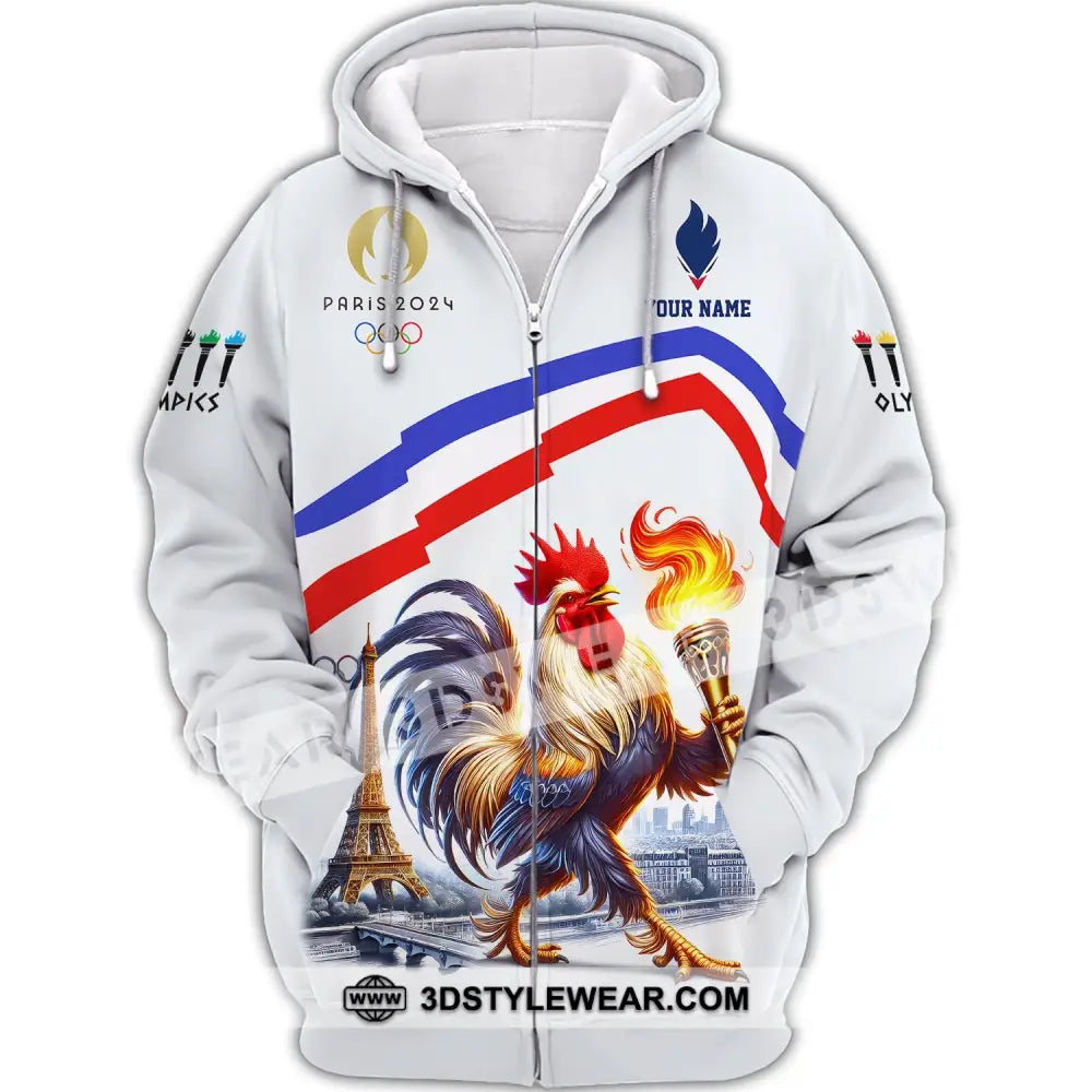 Unisex Shirt Custom Name France Olympic 2024 Long Sleeve Polo Zipper Hoodie / S T-Shirt