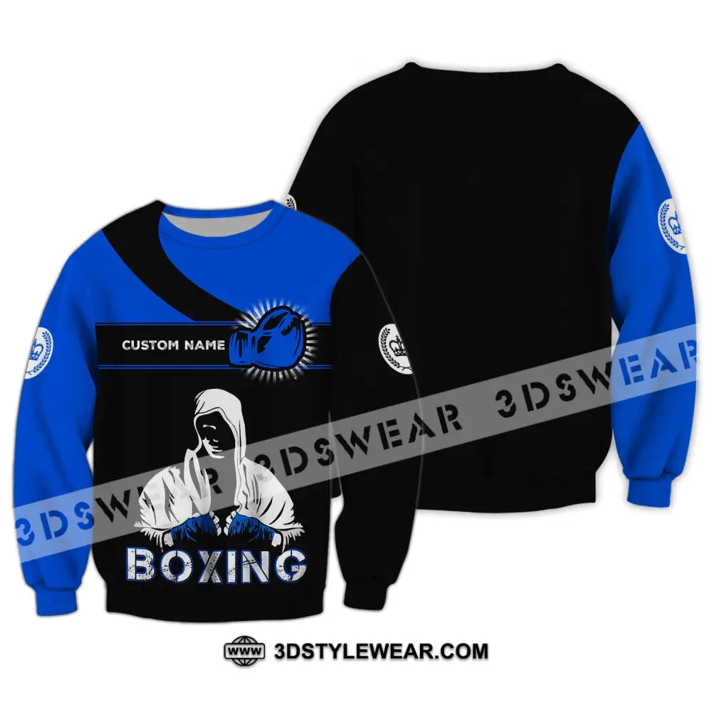 Unisex Shirt - Custom Name Gift For Boxing Lover Royal Blue And Black Long Sleeve / S T-Shirt