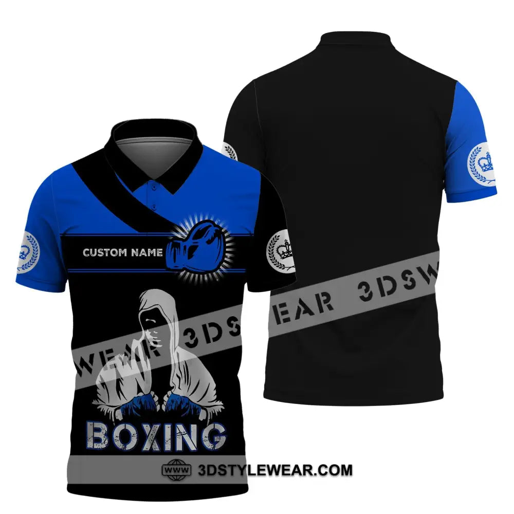 Unisex Shirt - Custom Name Gift For Boxing Lover Royal Blue And Black Polo / S T-Shirt