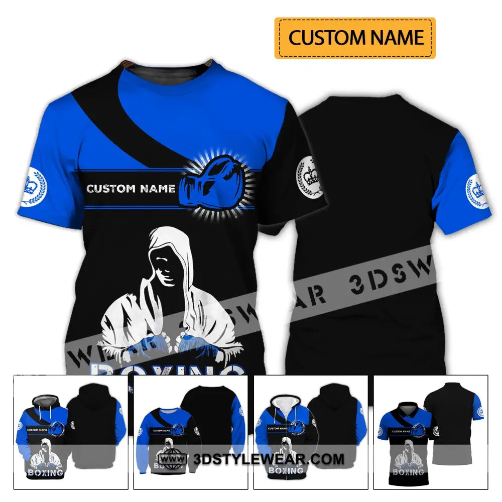 Unisex Shirt - Custom Name Gift For Boxing Lover Royal Blue And Black T-Shirt