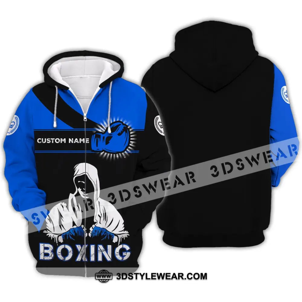 Unisex Shirt - Custom Name Gift For Boxing Lover Royal Blue And Black Zipper Hoodie / S T-Shirt