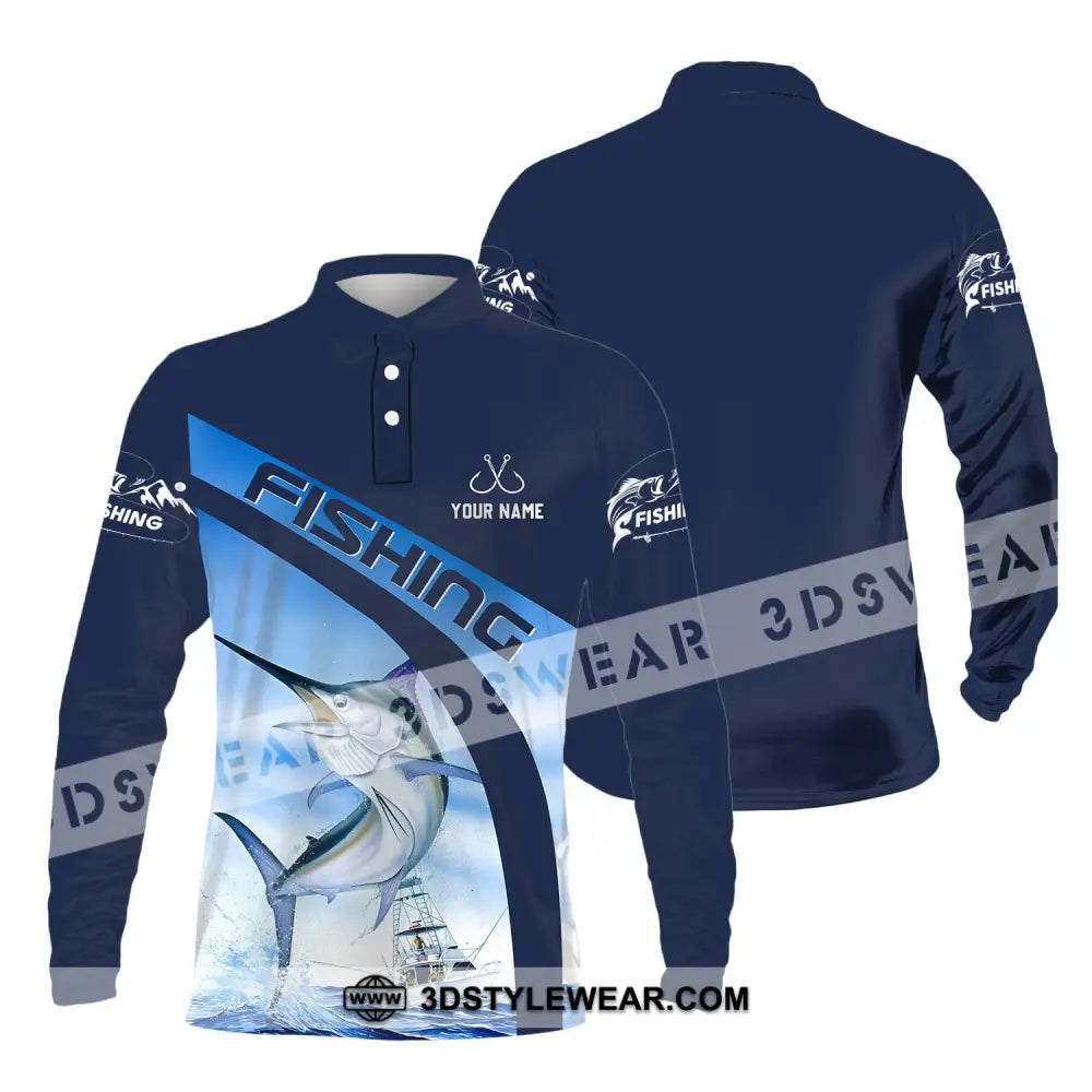 Unisex Shirt - Custom Name Hook Fishing Long Sleeve Polo / S T-Shirt